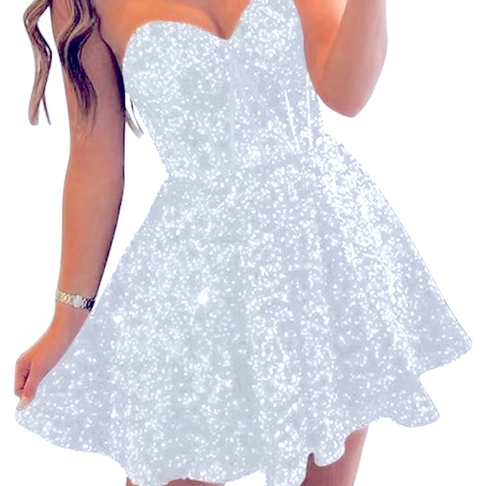 Short White Sequins Cocktail Dress